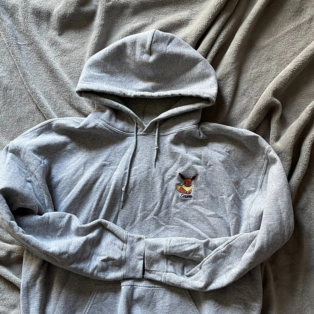 Unisex Grey Eevee Embroidered Hoodie
